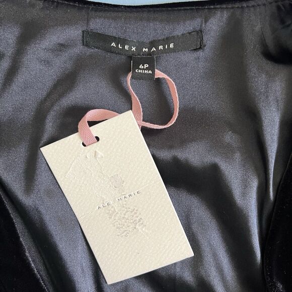 NWT Alex Marie Nikki Surplice V-Neck Long Sleeve Black Velvet Dress - Picture 5 of 6